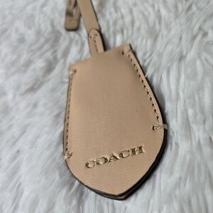 Coach Leather Keychain Hangtag Beige Retractable